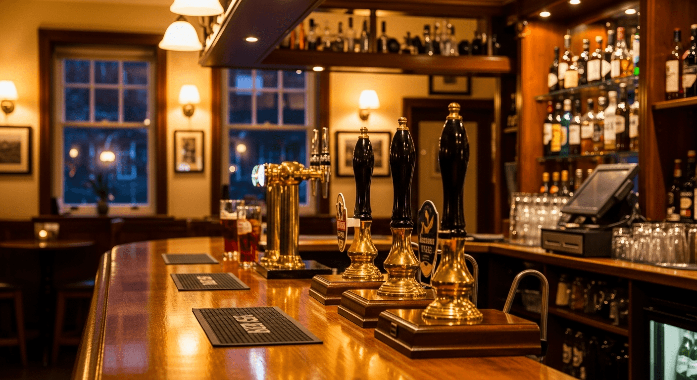 Traditional pub interior with beer taps