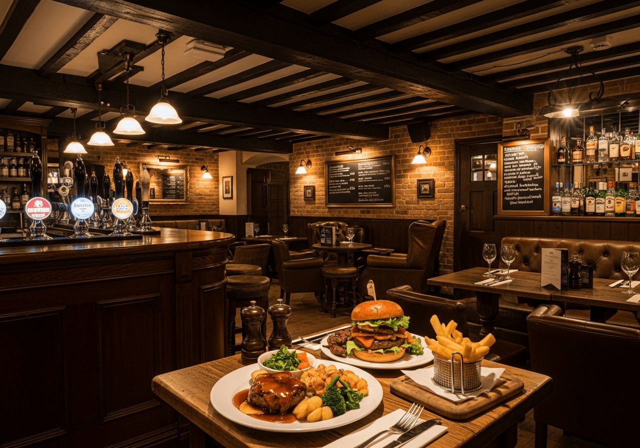 A warm gastropub dining scene